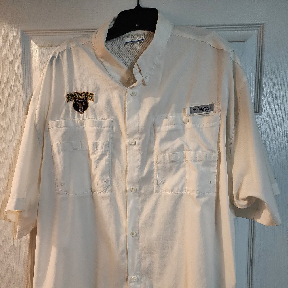 Baylor University Shirt Mens White Columbia PFG Fishing Shirt BU XXL